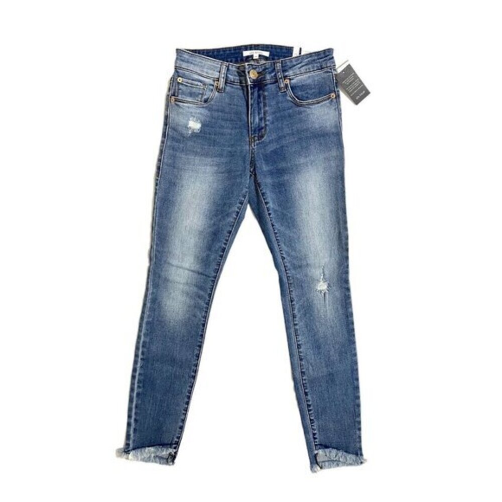 Sts Blue Jeans Emma 9" Mid Rise Ankle Skinny Blue Distressed Step Hem SZ 25